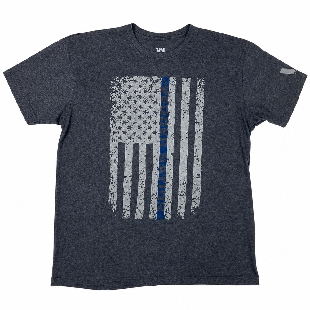 Vedder‎ Nation Men's XLarge Charcoal Gray Thin Blue Line Flag T-Shirt
